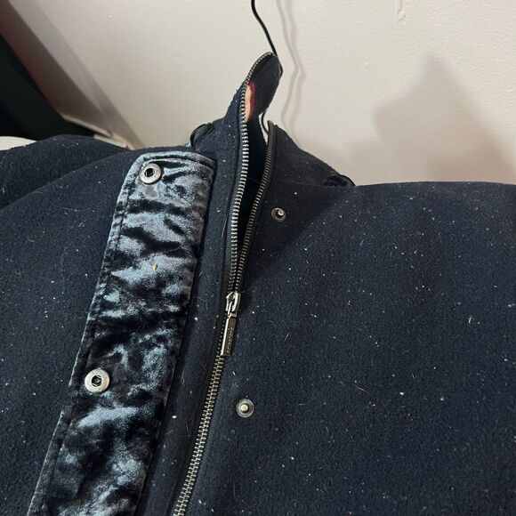Collection B Navy Blue Speckled Velvet Trim Coat Size Large - Picture 9 of 12